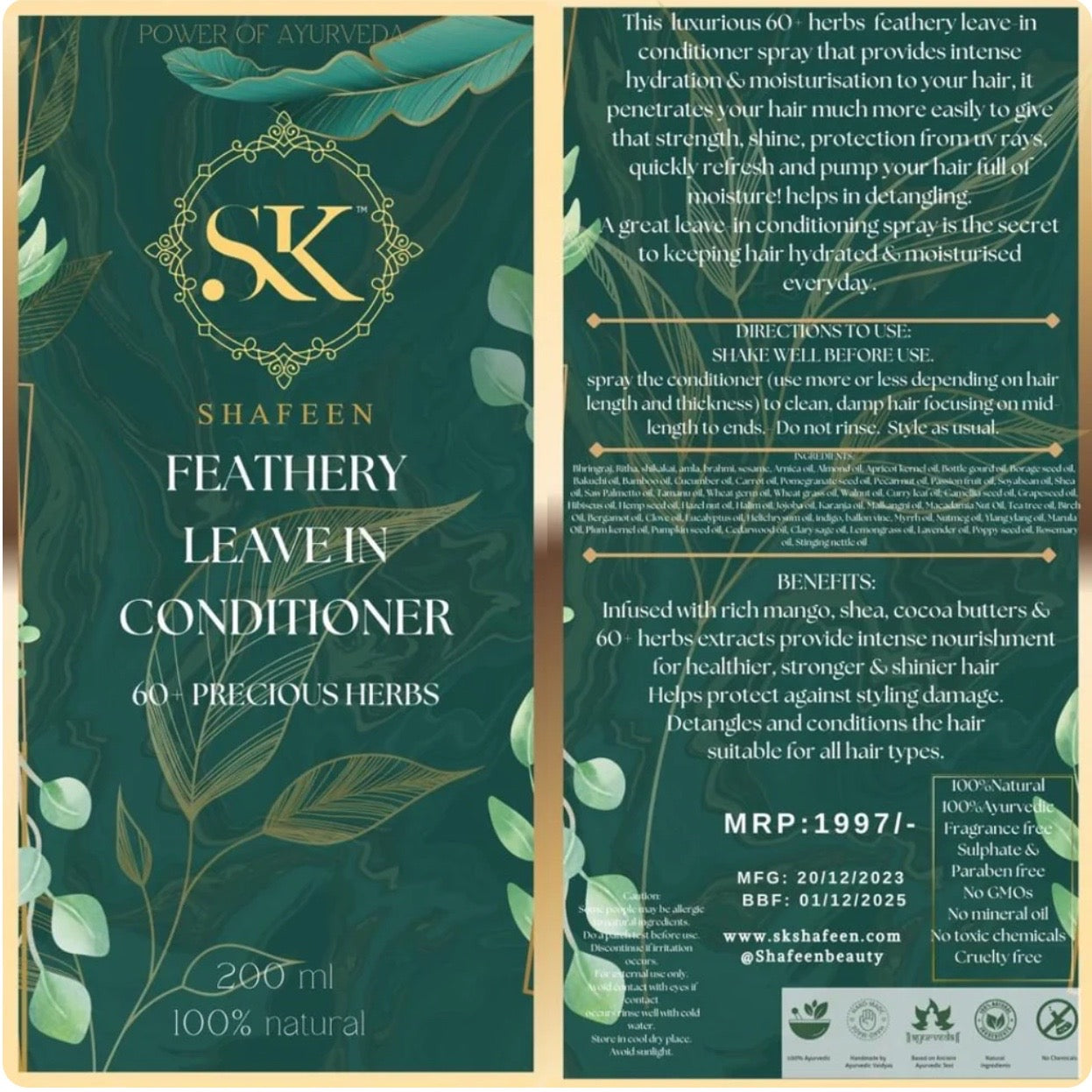 Shafeen beauty Feathery Leave-In Conditioner with 50+ Herbs: Nature’s Touch for Effortless Hair